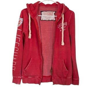 Lifeguard Off Duty San Diego Zip Hoodie Small Red Distressed Surf Y2K